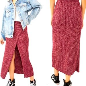 Free People Burgundy Midi Skirt